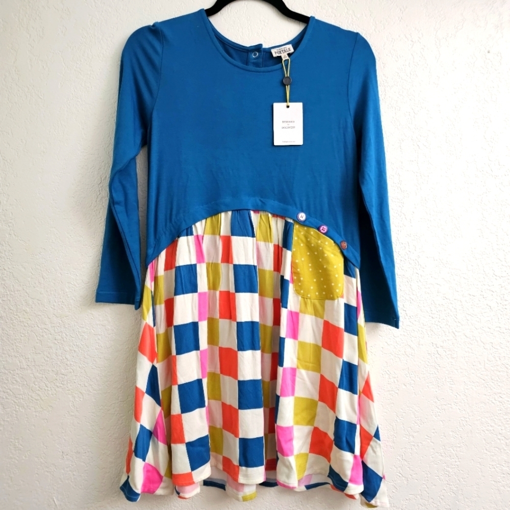 Finding foxtale teal dance floor Checkered dress New With Tag Size 12